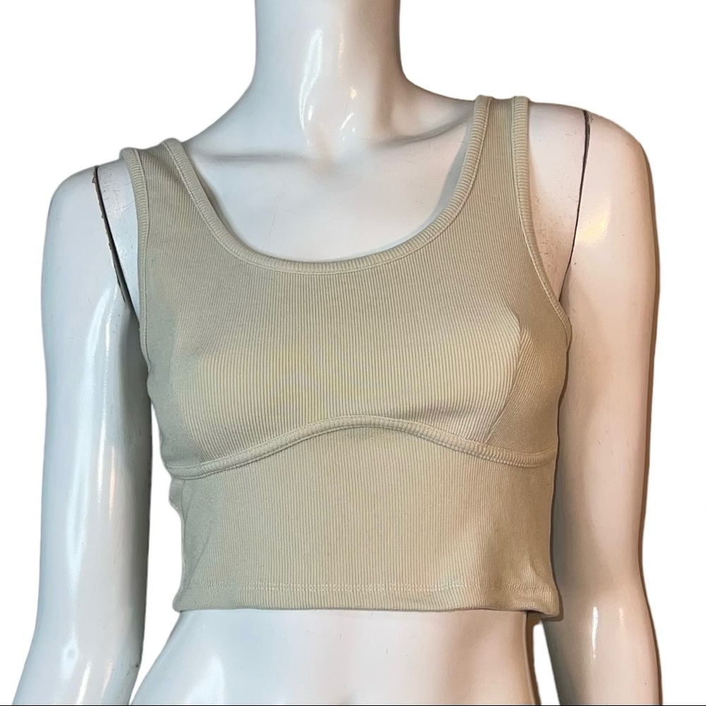 🤑 5/$25 Signature8 Wave Panel Ribbed Beige Crop Top